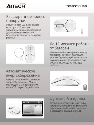 Мышь A4Tech Fstyler FG12 Panda белый/черный оптическая (1200dpi) беспроводная USB (3but) — фото 16