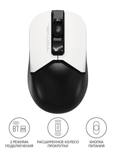Мышь A4Tech Fstyler FB12 белый/черный оптическая (1200dpi) беспроводная BT/Radio USB (3but) (FB12 PANDA) — фото 2