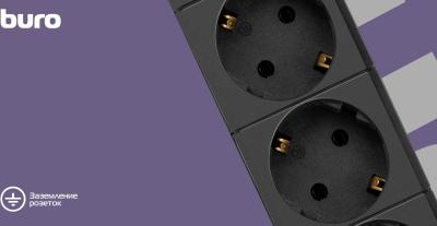 Сетевой фильтр BURO BU-SP1.8_USB_2A-B 1.8м (6 розеток) черный (коробка) — фото 7