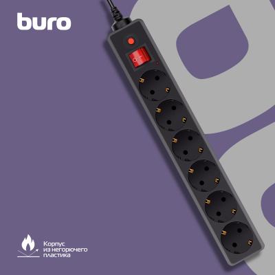 Сетевой фильтр BURO 600SH-16-5-B 5м (6 розеток) черный (коробка) — фото 6