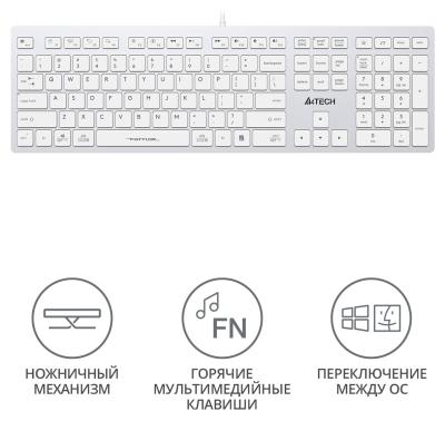 Клавиатура A4Tech Fstyler FX50 белый USB slim Multimedia (FX50 WHITE) — фото 2