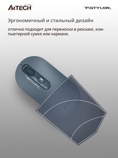 Мышь A4Tech Fstyler FG20 пепельный/синий оптическая (2000dpi) беспроводная USB для ноутбука (4but) — фото 6