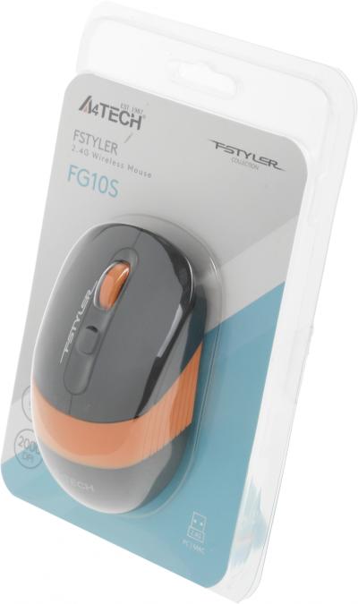 Мышь A4Tech Fstyler FG10S черный/оранжевый оптическая (2000dpi) silent беспроводная USB (4but) — фото 9