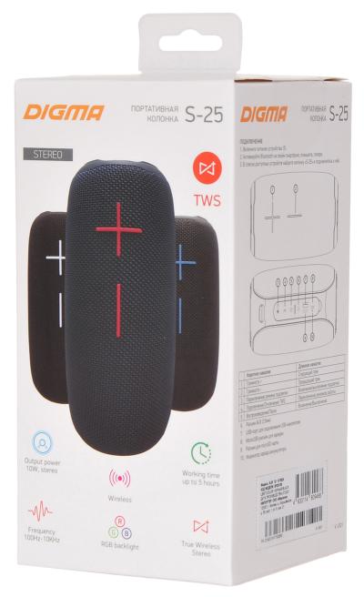 Портативная колонка DIGMA S-25 черный 10W 1.0 BT/3.5Jack/USB 2400mAh (SP2510B) — фото 12