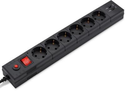 Сетевой фильтр BURO BU-SP3_USB_2A-B 3м (6 розеток) черный (коробка) — фото 1