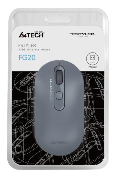 Мышь A4Tech Fstyler FG20 пепельный/синий оптическая (2000dpi) беспроводная USB для ноутбука (4but) — фото 14