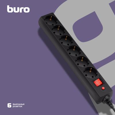 Сетевой фильтр BURO 600SH-16-5-B 5м (6 розеток) черный (коробка) — фото 4
