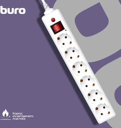 Сетевой фильтр BURO 600SH-16-1.8-W 1.8м (6 розеток) белый (коробка) — фото 10