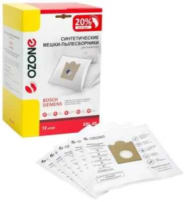 Пылесборник OZONE XXL-05 для пылесоса BOSCH синтетическа, многослойный (тип оригинального мешка: S-Bag.) 12 шт + 2 микрофильтра 