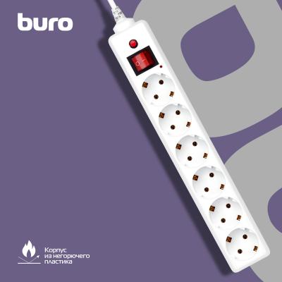 Сетевой фильтр BURO 600SH-16-3-W 3м (6 розеток) белый (коробка) — фото 6