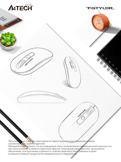 Мышь A4Tech Fstyler FG20 пепельный/синий оптическая (2000dpi) беспроводная USB для ноутбука (4but) — фото 9