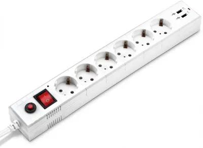 Сетевой фильтр BURO BU-SP1.8_USB_2A-W 1.8м (6 розеток) белый (коробка)
