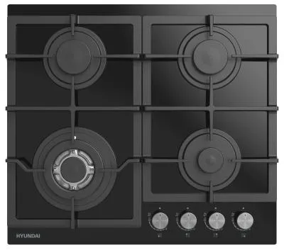 Поверхность газовая Hyundai HHG 6436 BG черный (стекло, чугун, WOK)