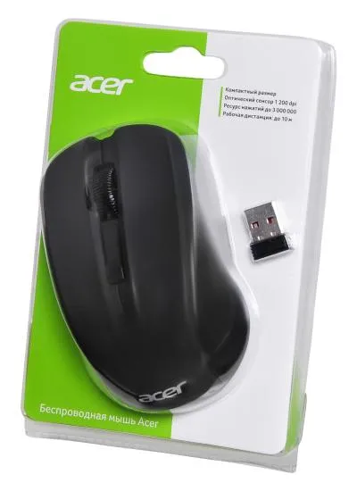Мышь ACER OMR010 черный оптическая (1200dpi) беспроводная USB (3but) — фото 8