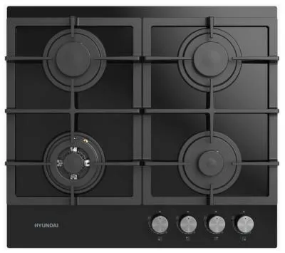 Поверхность газовая Hyundai HHG 6434 BG черный (стекло, чугун, WOK, г/к) — фото 1
