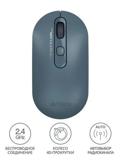 Мышь A4Tech Fstyler FG20 пепельный/синий оптическая (2000dpi) беспроводная USB для ноутбука (4but) — фото 2