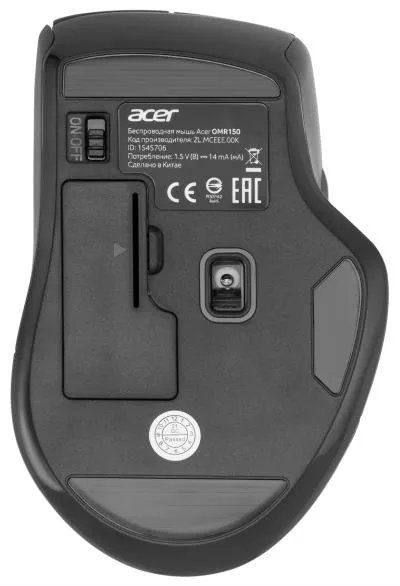 Мышь ACER OMR150 черный оптическая (1600dpi) беспроводная USB (6but) (ZL.MCEEE.00K) — фото 2