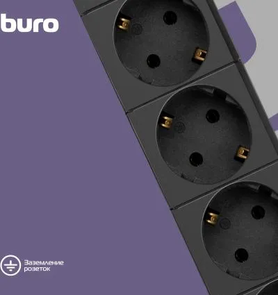 Сетевой фильтр BURO BU-SP3_USB_2A-B 3м (6 розеток) черный (коробка) — фото 6