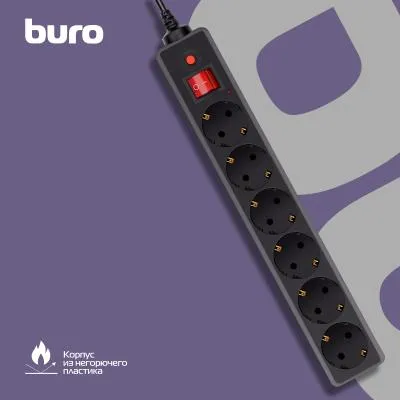 Сетевой фильтр BURO 600SH-16-1.8-B 1.8м (6 розеток) черный (коробка) — фото 5