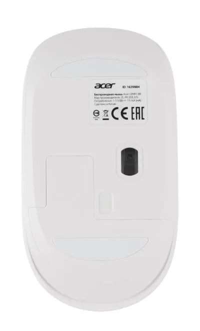 Мышь ACER OMR138 белый оптическая (1600dpi) беспроводная USB (3but) (ZL.MCEEE.01L) — фото 3