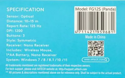Мышь A4Tech Fstyler FG12S Panda белый/черный оптическая (1200dpi) silent беспроводная USB (3but) — фото 17