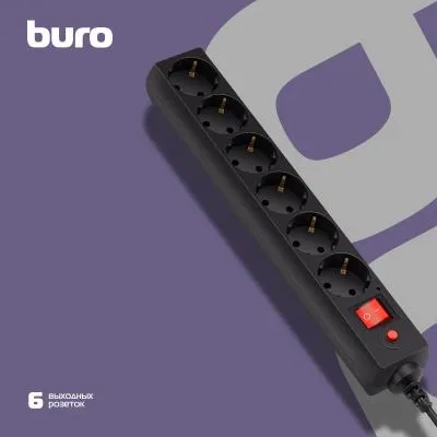 Сетевой фильтр BURO 600SH-16-1.8-B 1.8м (6 розеток) черный (коробка) — фото 4