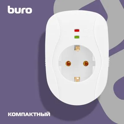 Сетевой фильтр BURO 100SH-W (1 розетка) белый (коробка) — фото 3