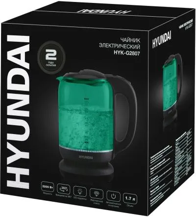 Чайник HYUNDAI HYK-G2807 бирюзовый стекло — фото 14