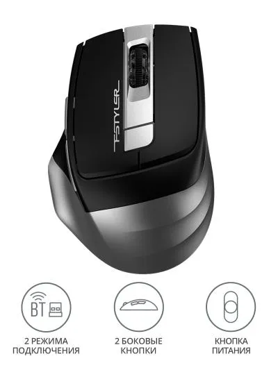 Мышь A4Tech Fstyler FB35 серый оптическая (2000dpi) беспроводная BT/Radio USB для ноутбука (6but) — фото 2