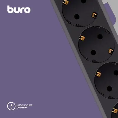 Сетевой фильтр BURO 600SH-16-5-B 5м (6 розеток) черный (коробка) — фото 3