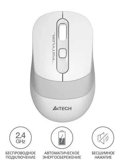 Мышь A4Tech Fstyler FG10S белый/серый оптическая (2000dpi) silent беспроводная USB (4but) — фото 2