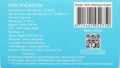 Мышь A4Tech Fstyler FB35 зеленый/черный оптическая (2000dpi) беспроводная BT/Radio USB (6but) — фото 16