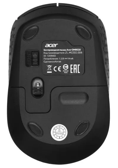 Мышь ACER OMR020 черный оптическая (1200dpi) беспроводная USB для ноутбука (3but) — фото 2