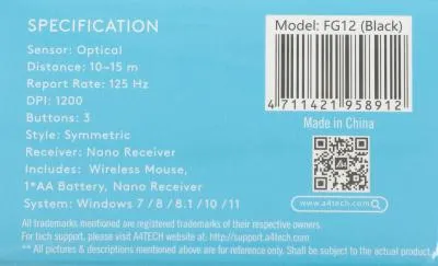 Мышь A4Tech Fstyler FG12 черный оптическая (1200dpi) беспроводная USB (3but) — фото 12