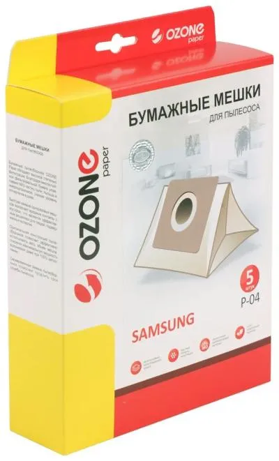 Пылесборник OZONE P-04 для пылесоса SAMSUNG, 5 шт., бумажные (тип оригинального мешка: VP-95.) — фото 2
