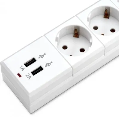 Сетевой фильтр BURO BU-SP3_USB_2A-W 3м (6 розеток) белый (коробка) — фото 4