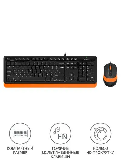 Клавиатура + мышь A4 Fstyler F1010 клав:черный/оранжевый мышь:черный/оранжевый USB Multimedia — фото 2