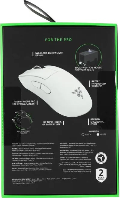 Мышь RAZER DeathAdder V3 Pro белый оптическая (30000dpi) беспроводная USB-C (5but) (RZ01-04630200-R3G1) — фото 13