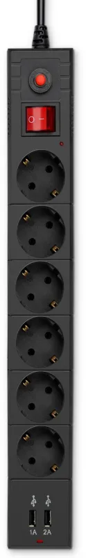 Сетевой фильтр BURO BU-SP3_USB_2A-B 3м (6 розеток) черный (коробка) — фото 5