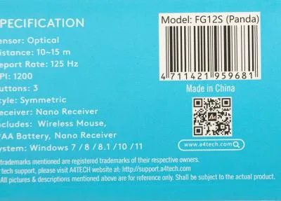 Мышь A4Tech Fstyler FG12S Panda белый/черный оптическая (1200dpi) silent беспроводная USB (3but) — фото 18