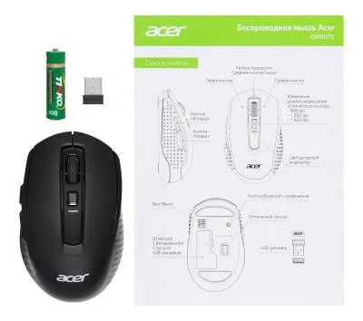Мышь ACER OMR070 черный оптическая (1600dpi) беспроводная BT/Radio USB для ноутбука (6but) (ZL.MCEEE.00D) — фото 7