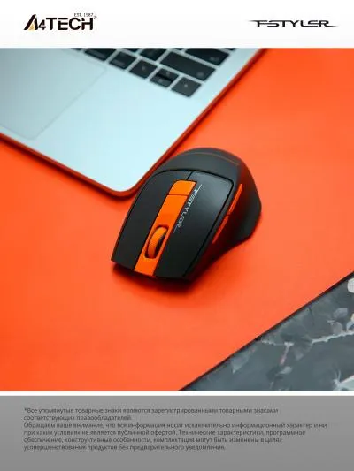 Мышь A4Tech Fstyler FG30S серый/оранжевый оптическая (2000dpi) silent беспроводная USB (6but) — фото 8