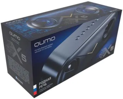 Портативная колонка Qumo Crystal  BT0020, BT4.2, 10Вт (2х5Вт), 2 акт + 1 пас динамик, часы, 2200 мА-ч, черный.(23775) — фото 3