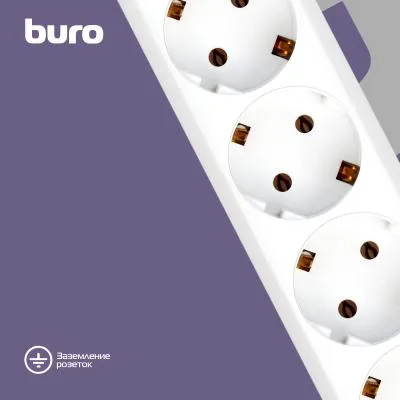 Сетевой фильтр BURO 600SH-16-3-W 3м (6 розеток) белый (коробка) — фото 3