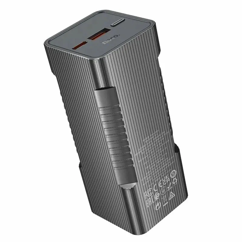 Мобильный аккумулятор HOCO Q15 Flashlight, 10000mAh, LED, PD3.0, QC3.0, 1 USB выход, 1 Type-C, 3,0А, цвет: серый (1/23) 6942007601559 — фото 2