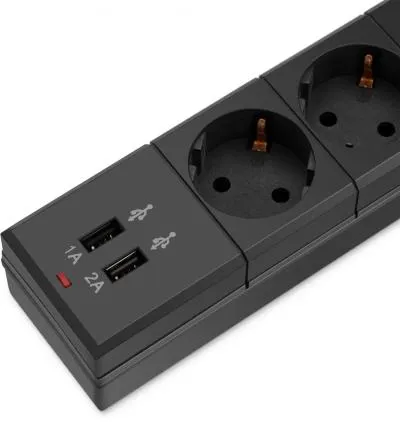 Сетевой фильтр BURO BU-SP3_USB_2A-B 3м (6 розеток) черный (коробка) — фото 4