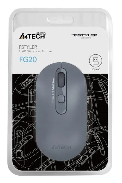 Мышь A4Tech Fstyler FG20 пепельный/синий оптическая (2000dpi) беспроводная USB для ноутбука (4but) — фото 14