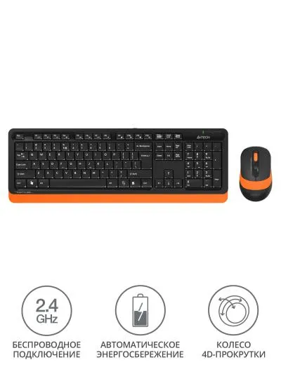 Клавиатура + мышь A4 Fstyler FG1010 клав:черный/оранжевый мышь:черный/оранжевый USB беспроводная Multimedia — фото 2