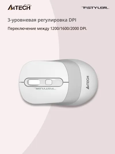 Мышь A4Tech Fstyler FG10S белый/серый оптическая (2000dpi) silent беспроводная USB (4but) — фото 6