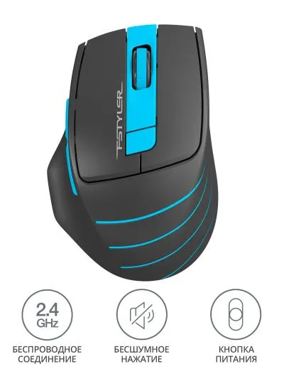 Мышь A4Tech Fstyler FG30S серый/синий оптическая (2000dpi) беспроводная USB (6but) — фото 2